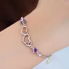 Charm Armband Fashion Purple Zircon Double Heart Armband Elegant Women's Party Love Promise Girl Jewelry Wedding Accessories