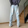 Calças masculinas lavadas homens de tamanho grande jeans American High Street Button Design