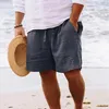 Mäns shorts Vintage Solid Color Cotton Linen Mens Spring Summer Casual Loose Drawstring Tieup Short Pant Men Leisure Sea Side 230307