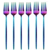 Dinnerware Sets 6Pcs Gold Stainless Steel Dessert Fork Set Colourful Tableware Flatware Long Handle Mirror Cutlery Kitchen Accessories