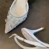 Rene Caovilla босоножки модельные туфли на высоком каблуке кристалл сетки кружевные сандалии дизайнер мода женщины острый носок свадебные туфли 7,5 см сзади пустота повседневная фабричная обувь