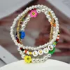 Pulseira de miçangas de sementes feitas à mão Bracelets 4pcs Boho Flowers Charms Pearl Colorful Badyd Elasty Pulset