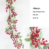 Decorative Flowers 6ft Artificial Red Berry Wreath Christmas Garland DIY Decoration With Pine Cone And Green Leaves For Holiday Desk Decor