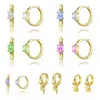 Hoop Earrings Colorful Zircon Pendant For Women 925 Sterling Silver Moon Star Cross Pendants Gold Korean Jewelry Pendientes A3