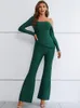 Pantalones de dos piezas para mujer Mujeres Invierno Sexy Manga larga Diamantes Green Flare Bandage Set 2023 Celebrity Designer Fashion