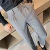 Calça masculina estilo britânico Autumn Solid High Quality Dress Men Slim Fit Casual Office Troushers Social Wedding Party Festes 230307