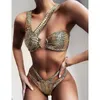 Damenbadebekleidung 2021 Sexy Snake Print Shiny Thong Bikini Weiblicher Badeanzug Frauen Bademode Brasilianischer Bikini Set Asymmetrischer Badender Badeanzug Schwimmen T230307