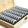 Food Savers Storage Containers 50Pcs Coin Holder Case With Wooden Box Round Capsules Commemorative Display Organizer 230307