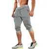 Herr shorts Sommarsportbyxor Mens Zip Pocket Joggers Gym Träning i knä under knä