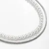 Pendant Necklaces 2023 Punk Silver Color Link Chain Long Necklace For Men Women Strand Imitation Pearl Choker Collar De Perlas Hombre