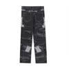 Herenjeans gerafeld gatzak gescheurd recht patchwork heren jeans lading broek high street letter borduurwerk baggy casual denim broek z0301