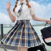 Röcke Rote Gothic-Faltenröcke Frauen Japanische Schuluniform Hohe Taille Sexy Niedlicher Mini-Karierter Rock JK Uniform Studentenkleidung 230308