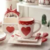 Ensembles de vaisselle Tasse en forme de cœur en céramique Assiette à nœud peinte à la main avec de jolis couverts Ensemble de vaisselle Petit-déjeuner en forme de cœur Thé de l'après-midi