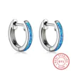 Boucles d'oreilles créoles Huggie classique femme bleu blanc opale breloque en argent Sterling 925 pour les femmes délicate mariée bijoux de mariage