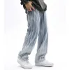 Jeans pour hommes Gradient Color Striped Frayed Retro Casual Denim Pantalons Hommes et Femmes Straight Baggy Pockets Ripped Tassel Jeans Pants Z0301