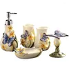 Bath Accessoire Set Vijfkoppige badkameraccessoires Tandborstel Holder Keramiek Tandpasta Dispenser Soap Cup Wedding Gifts