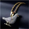 Pendant Necklaces New Hip Hop Jewelry Iced Out Pigeon Diamond Necklace With Gold Chain For Men Micro Pave Zircon Animal Shap Dhgarden Dhbkg