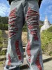 Jeans da uomo Houzhou Y2k pantaloni patchwear strappati pantaloni da uomo hip-hop punk goth pantaloni in denim rosso uomo vintage giapponese streetwear