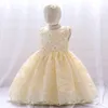 Robes de fille Champagne enfant en bas âge fleur anniversaire robe en dentelle robe de mariée enfants tenue de fête princesse rose bébé