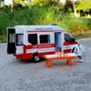 Diecast Modelo 1 34 Ford Transit Alloy Ambulance Vehicles Modelo de carro Diecast Metal Toy Broadcast Car Modelo Somulação e Light Kids Gifts 230308