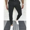 Pantalon à carreaux pour hommes, coupe cintrée, jambe droite, jogging décontracté, Hip Hop, survêtement, Streetwear, crayon, vêtements d'hiver