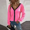 Women's Blouses Retro Solid Women Long Sleeve Waffle Cardigan Autumn Winter Fashion V Neck Short Ladies Casual Singel Breasted Shirts