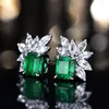 Stud Earrings Fashion Green Crystal Emerald Gemstones Diamonds For Women White Gold Silver Color Jewelry Bijoux Princess Gifts