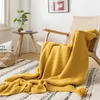 Decken Gelbe Decke Sofa Stricküberwurf Solide Weiche PomPom Quasten Reisen 130x160cm Zuhause Stuhl Couch Bett 50"x62"