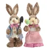 Decorative Objects Figurines 2PCS 23 35CM Straw Bunny Easter Decor Simulation Cute Rabbit Ornament Home Window Decoration Props Children Gift 230307