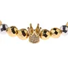 Strand Amader Luxury CZ Gold Crown 8mm pärlor armband Män handgjorda hematit flätade för kvinnor släpp ABL035 pärlsträngar