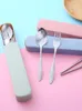 Dinnerware Sets Student Chopsticks Spoon Set Portable Tableware Three-piece Korean Cute Children's Box Fork Stainless Steel Adult