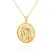 Hänge halsband 18k guld runda mynt porträtt Jesus man huvud charms o länk kedjor rostfritt stål kristna törnar smycken ansikte halsband