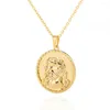 Pendentif Colliers 18K Gold Round Coin Portrait Jésus Homme Tête Charmes O Lien Chaînes En Acier Inoxydable Christian Thorns Bijoux Collier Visage