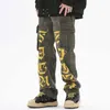 Men's Letter Embroidery Side Pockets Camouflage Jeans Cargo Pants For Men Straight Spliced Streetwear Baggy Casual Denim Trousers Z0301