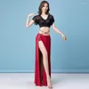 Stage Wear Belly Dance Costumes Drilling Sexy Split Long Skirt Suit Women Chinese Style Costume Performance 2Pcs Clothing