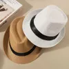 Wide Brim Hats Hot Unisex Women Men Fashion Summer Casual Trendy Beach Sun Straw Panama Jazz Hat Cowboy Fedora hat Gangster Cap Dropshipping R230308