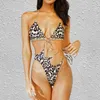 Kvinnors badkläder K 2023 New Women's One Piece Swimsuit Sexig trepunktsbikini Set Leopard Dot Lace Up Cutout SwimeWear T230307