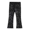 Men's Jeans High Street Full Flower Print Patchwork Washed Jeans Pants for Male and Female Retro Straight Baggy Casual Flare Denim Trousers Z0301