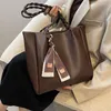 Evening Bags Large Capacity Leather Shoulder For Women Silk Scarf Designer Tote Pure Color Square Ladies Handbags Bag