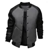 Männer Jacken 2023 Casual Baseball Jacke Vintage London Stil Stehkragen Mantel Männer Patchwork Leder Hülse Hiphop Streetwear Männliche Kleidung