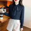 Kvinnor Bluses Korean Fashion Bow Shirt Women 2023 Autumn Polka Dot Print Chiffon Top Business Casual Long Sleeve Tops