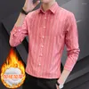 Men's Casual Shirts Autumn/Winter Fashion Men's Large Size Fleece And Thick Warm Striped Shirt High Quality Long Sleeve
