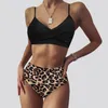 Damen-Bademode 21 Eastmans hoch taillierter, geteilter, sexy Sling-Bikini mit Leopardenmuster