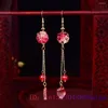 Dangle Earrings Red Jade Flower Fashion Gifts Charms Vintage Chalcedony Gifte Women 925 Silver Talismans Jewelry天然石