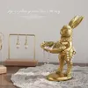 Decorative Objects Figurines Cute Golden Bunny Figurine Jewelry Ring Tray Easter Rabbit Statue Resin Animal Sculpture Home Table Desk Ornament 230307