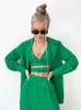 Suits-survêtements pour femmes 2022 Blazer d'automne 3 pièces Set Femmes Green Casual High Wide Jam Leg Pantal
