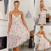 Robes décontractées Robe florale romantique Femmes V Cou Spaghetti Sangle Dos Nu Mignon Plage Dames Fête Sexy Midi Vacances