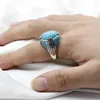 Cluster ringen natuurlijke turquoise stenen ring voor mannen solide 925 zilveren mannelijke ketens vintage feest coole stijl kalkoen vrouwen