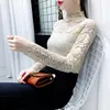 Women's Blouses vrouwen blouse dames turtleneck kanten herfst winter gaas mesh plus maat lange mouw top blusas ropa de mujer