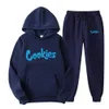 Mens Tracksuits Fashion Sportswear Set Blue Letter Print Casual Hoodie Pants Harajuku 230308